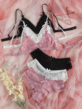 3 sets Set de lencería con encaje floral con diseño de lazo